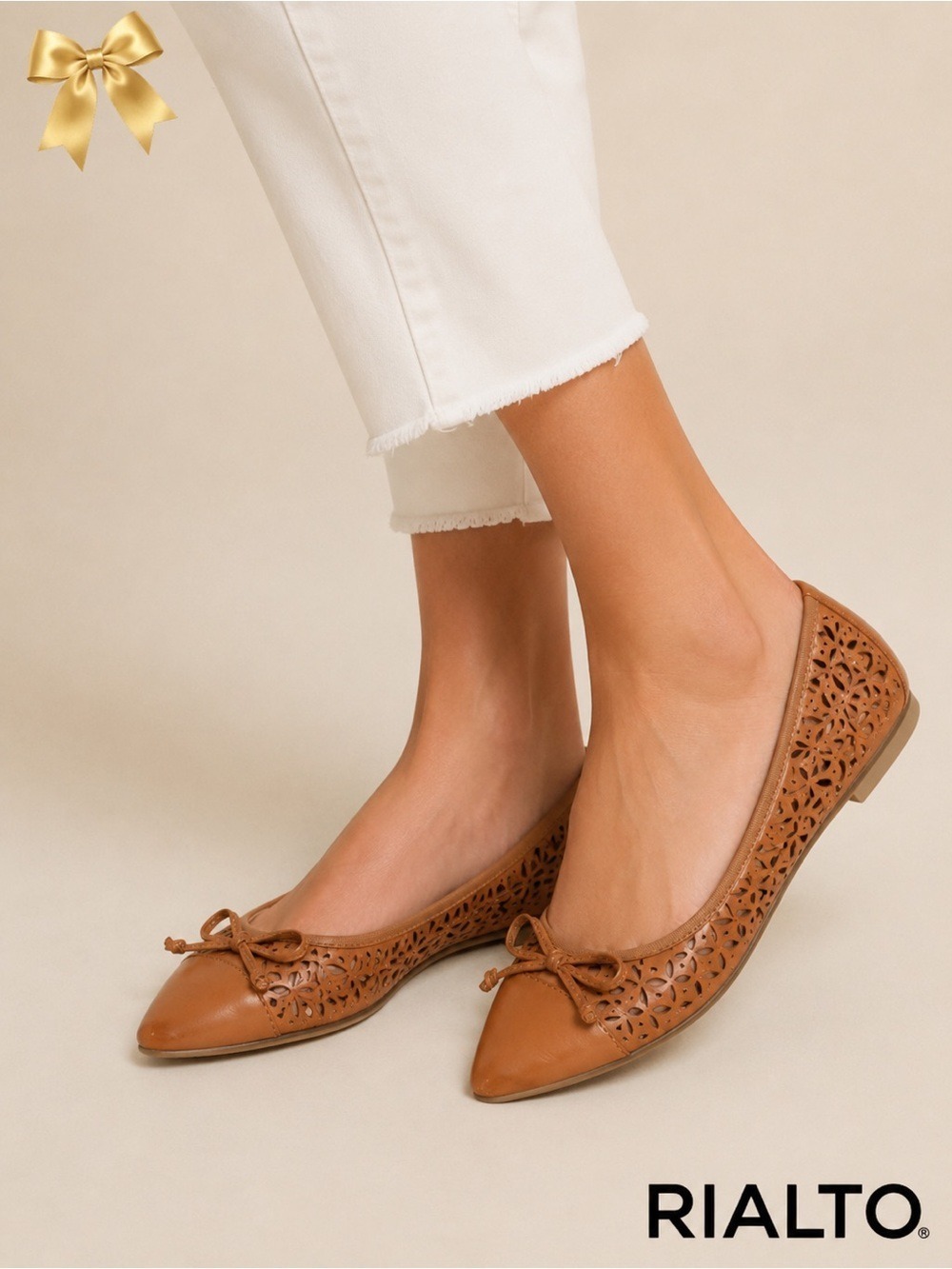 Rialto Cognac Laser Cut Pointed Toe Ballet Flats Size 6.5